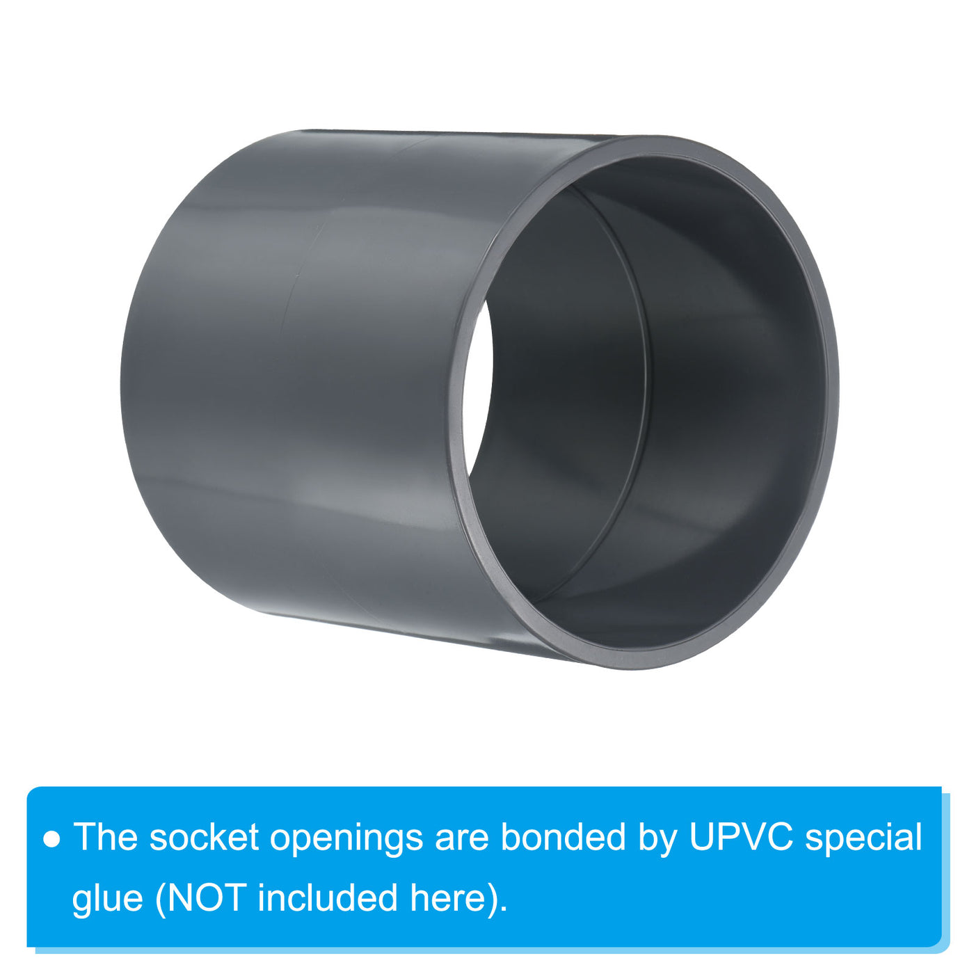 Harfington UPVC Pipe Fitting 3.54 Inch Socket, 2 Pack Straight Coupling, Grey