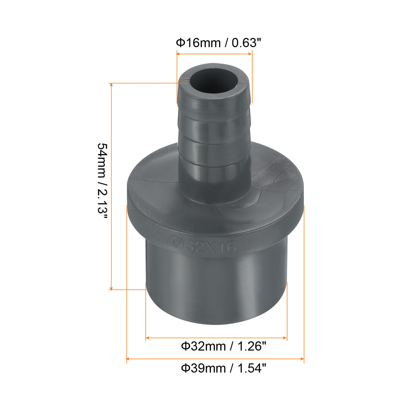 Harfington UPVC Reducer Pipe Fitting 32x16mm, 1 Pack Straight Coupling Connector, Grey