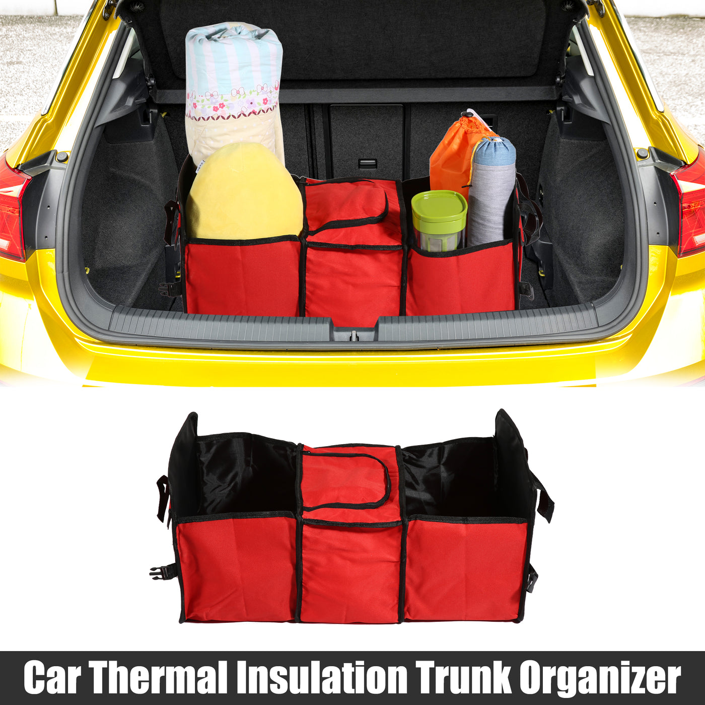 X AUTOHAUX Car Trunk Foldable Organizer Thermal Insulation Cold Preservation with Aluminum Foil Multi Compartments Cooling Bag Red