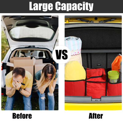 Harfington Car Trunk Foldable Organizer Thermal Insulation Cold Preservation with Aluminum Foil Multi Compartments Cooling Bag Red