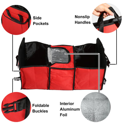 Harfington Car Trunk Foldable Organizer Thermal Insulation Cold Preservation with Aluminum Foil Multi Compartments Cooling Bag Red