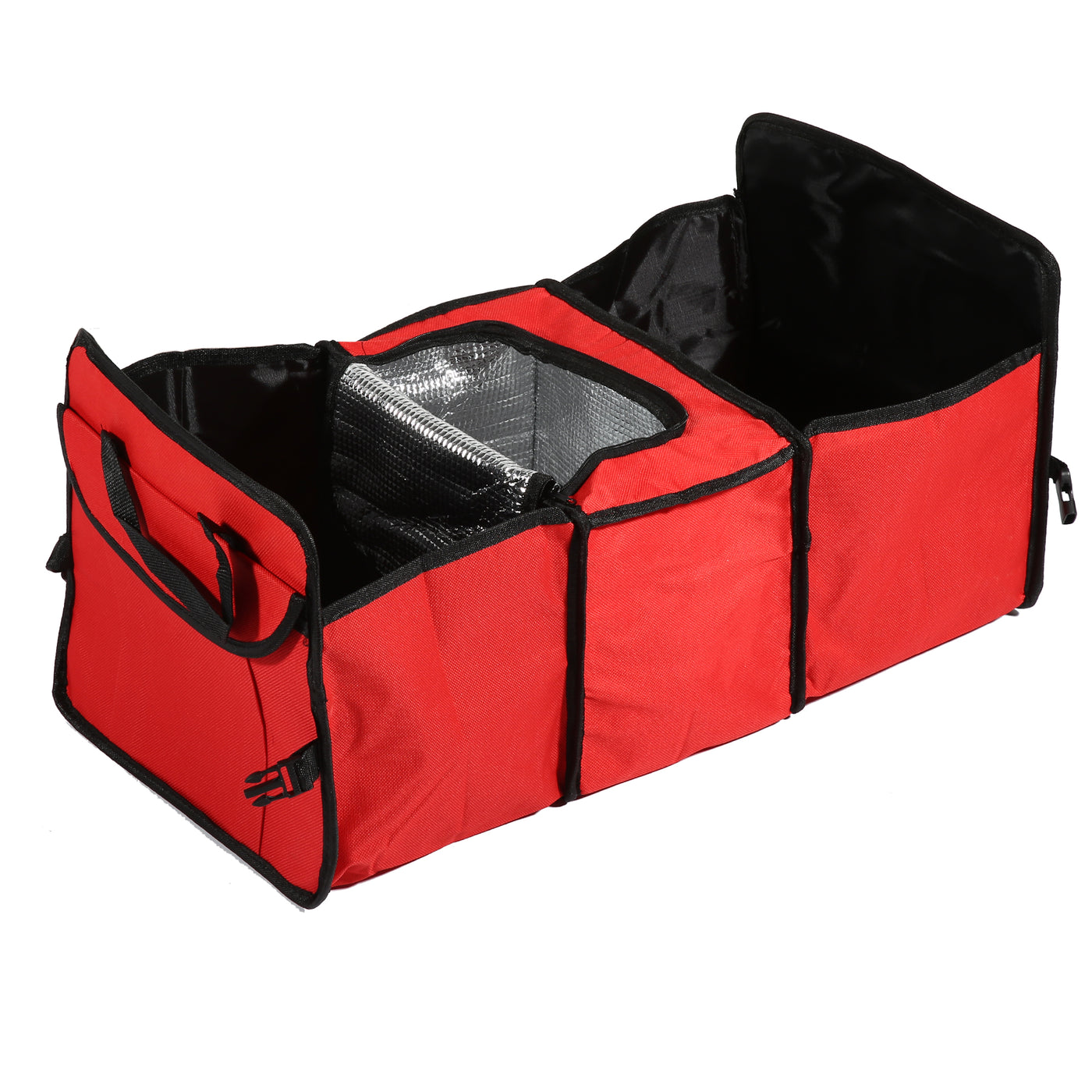 X AUTOHAUX Car Trunk Foldable Organizer Thermal Insulation Cold Preservation with Aluminum Foil Multi Compartments Cooling Bag Red