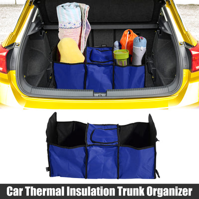 Harfington Car Trunk Foldable Organizer Mesh Storage Pockets Thermal Insulation Cold Preservation with Aluminum Foil Multi Compartments Cooling Bag Blue