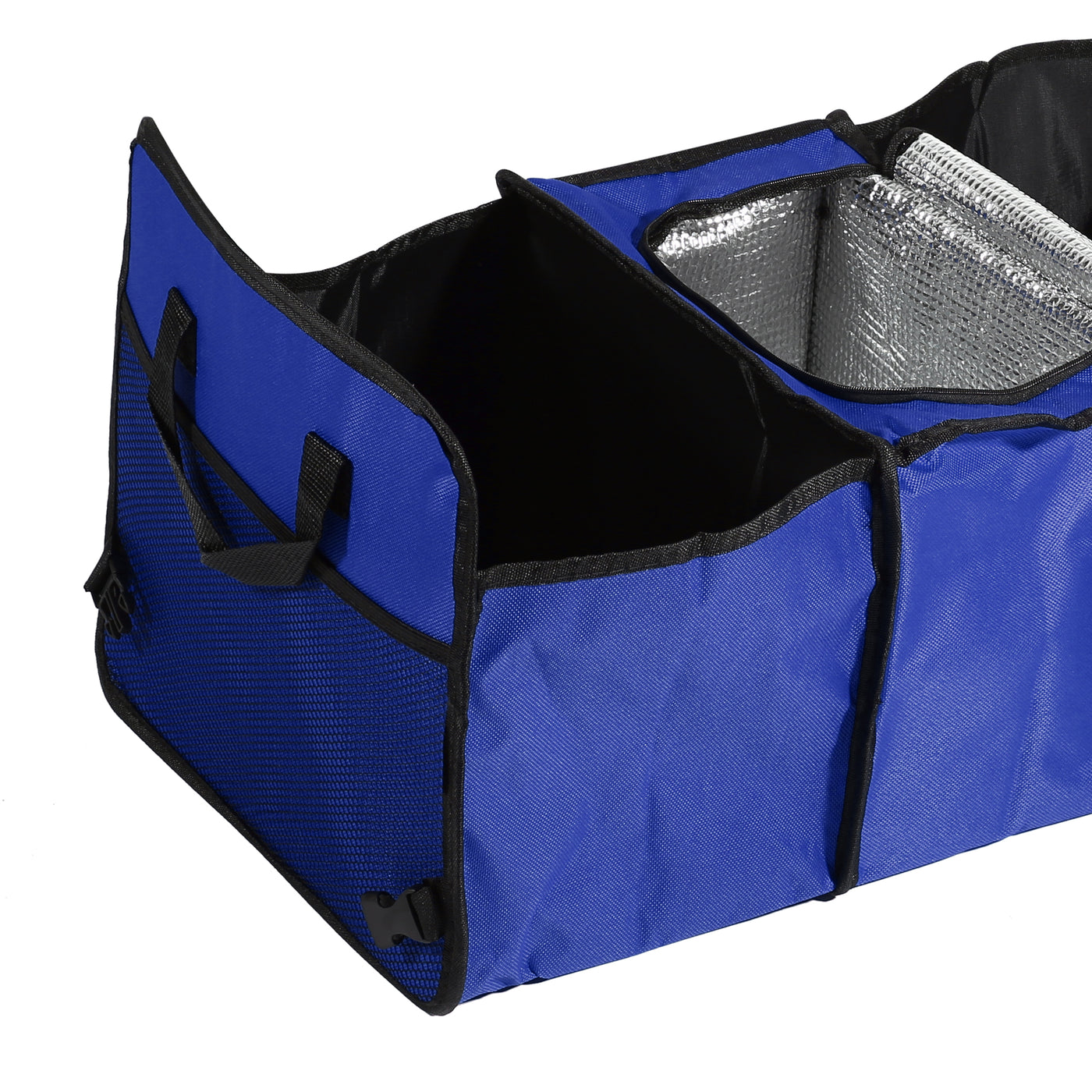 X AUTOHAUX Car Trunk Foldable Organizer Mesh Storage Pockets Thermal Insulation Cold Preservation with Aluminum Foil Multi Compartments Cooling Bag Blue