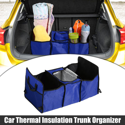 Harfington Car Trunk Foldable Organizer Mesh Storage Pockets Thermal Insulation Cold Preservation with Aluminum Foil Multi Compartments Cooling Bag Blue