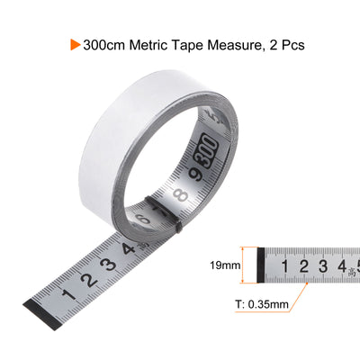Harfington 2pcs Self-Adhesive Measuring Tape 300cm Metric Left to Right Widened