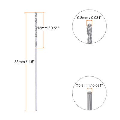 Harfington 2pcs 0.8mm C3/K10 Tungsten Carbide Precision Straight Shank Twist Drill Bit