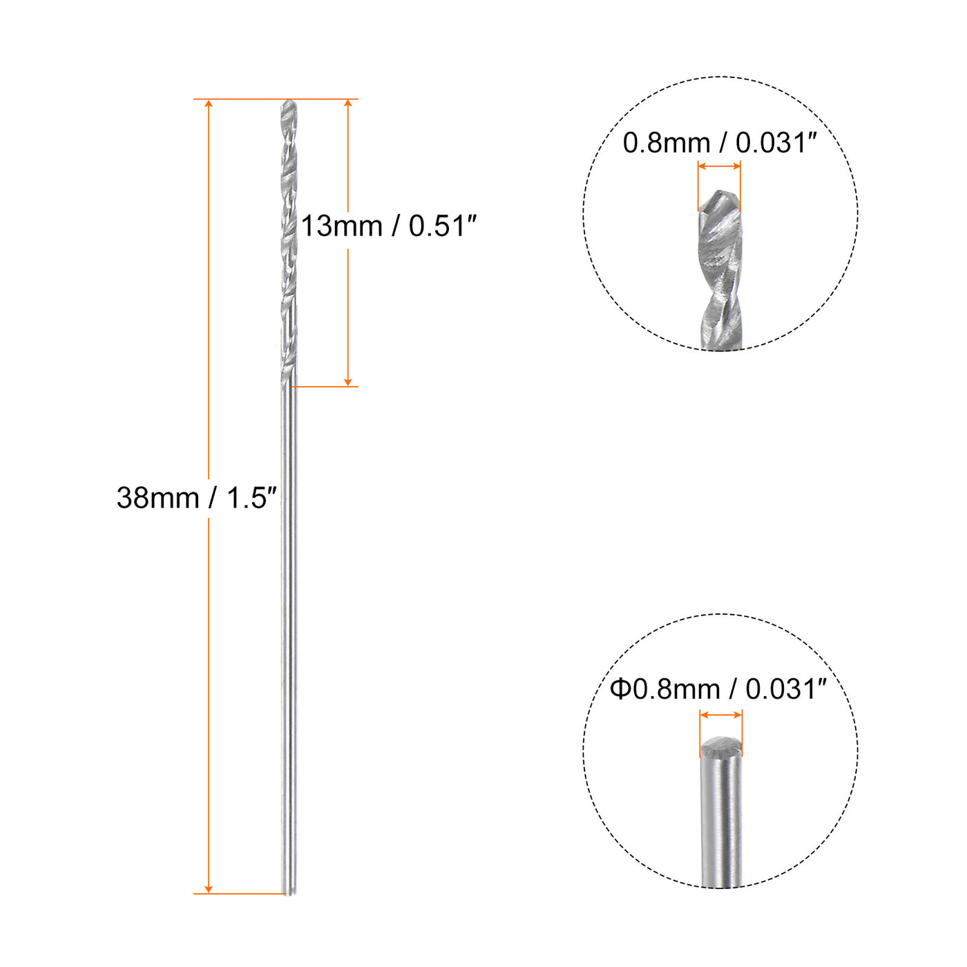 Harfington 4pcs 0.8mm C3/K10 Tungsten Carbide Precision Straight Shank Twist Drill Bit