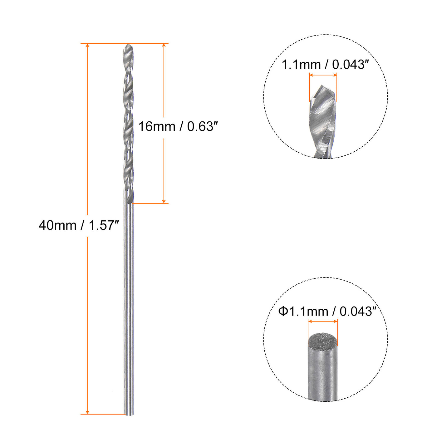 Harfington 1.1mm C3/K10 Tungsten Carbide Precision Straight Shank Twist Drill Bit