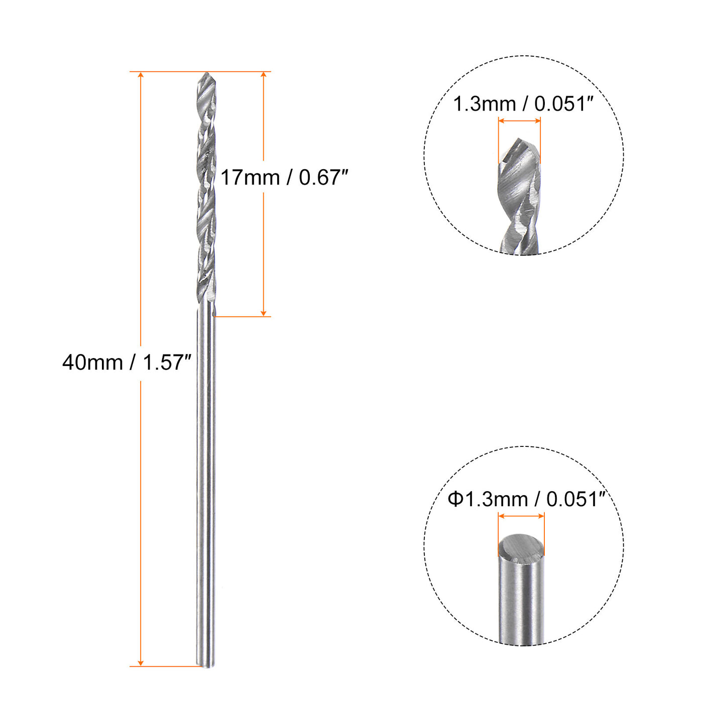 Harfington 1.3mm C3/K10 Tungsten Carbide Precision Straight Shank Twist Drill Bit
