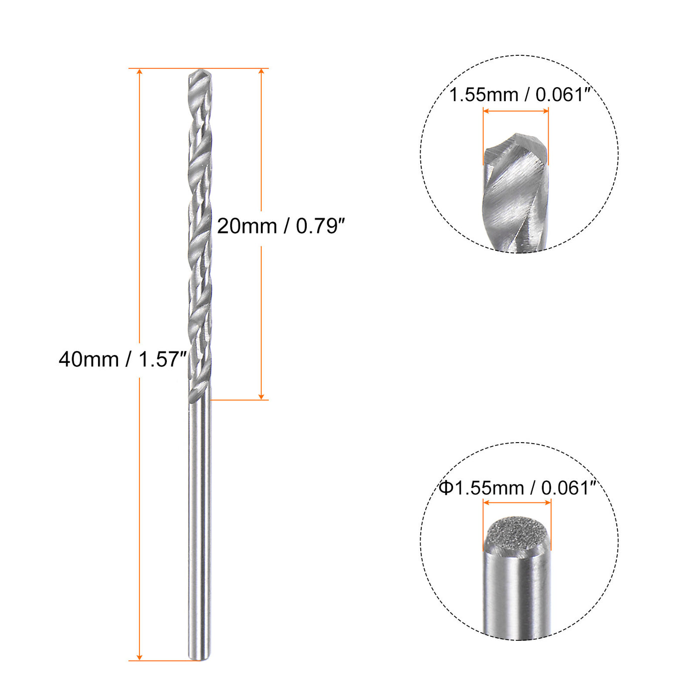 Harfington 1.55mm C3/K10 Tungsten Carbide Precision Straight Shank Twist Drill Bit