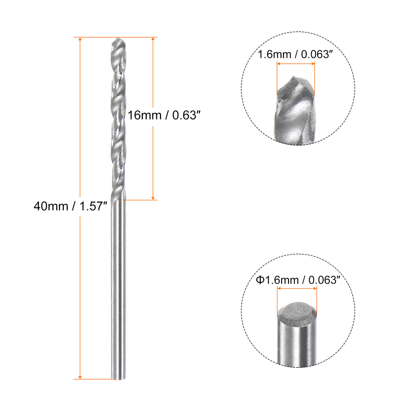 Harfington 1.6mm C3/K10 Tungsten Carbide Precision Straight Shank Twist Drill Bit