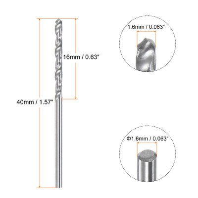 Harfington 1.6mm C3/K10 Tungsten Carbide Precision Straight Shank Twist Drill Bit