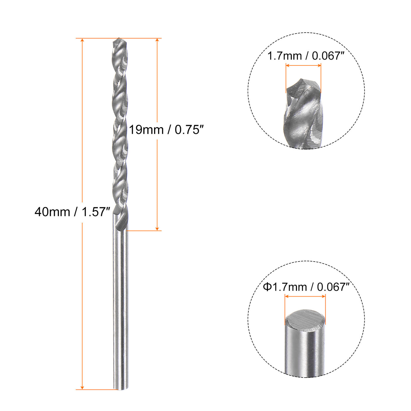 Harfington 2pcs 1.7mm C3/K10 Tungsten Carbide Precision Straight Shank Twist Drill Bit