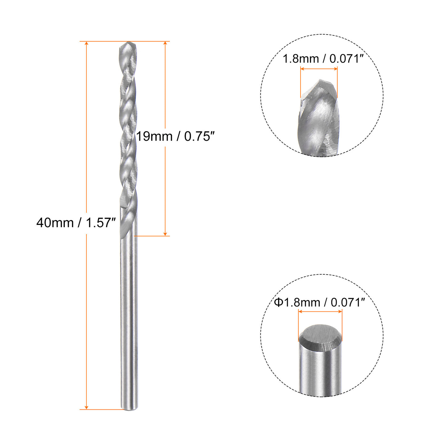 Harfington 1.8mm C3/K10 Tungsten Carbide Precision Straight Shank Twist Drill Bit