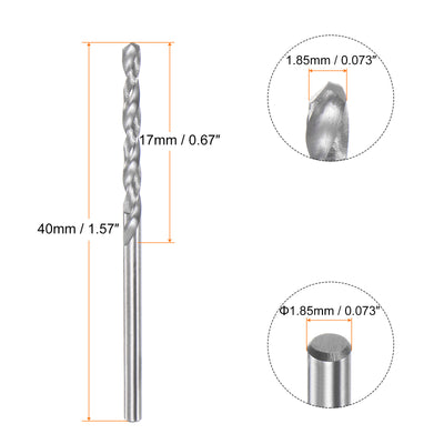 Harfington 2pcs 1.85mm C3/K10 Tungsten Carbide Precision Straight Shank Twist Drill Bit