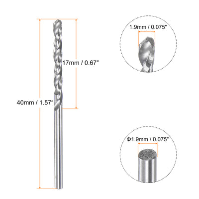 Harfington 2pcs 1.9mm C3/K10 Tungsten Carbide Precision Straight Shank Twist Drill Bit