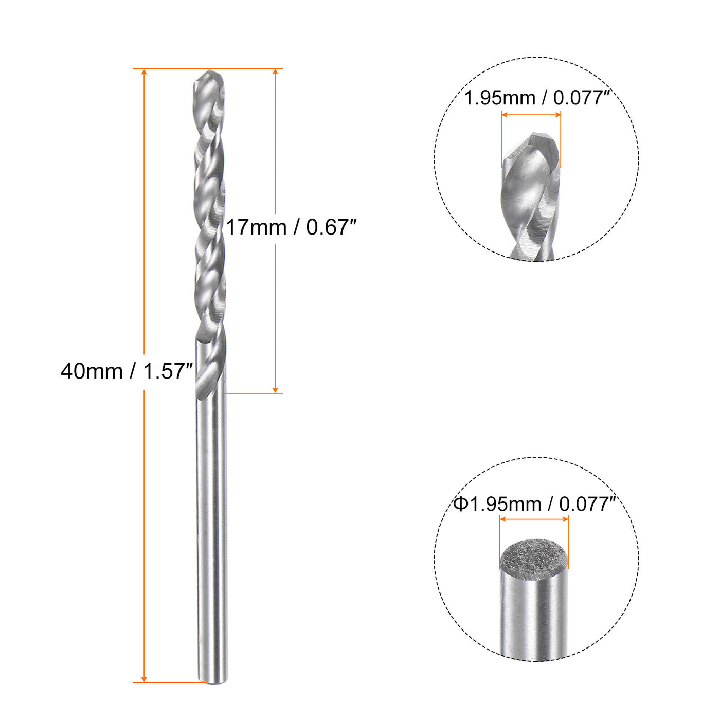 Harfington 2pcs 1.95mm C3/K10 Tungsten Carbide Precision Straight Shank Twist Drill Bit