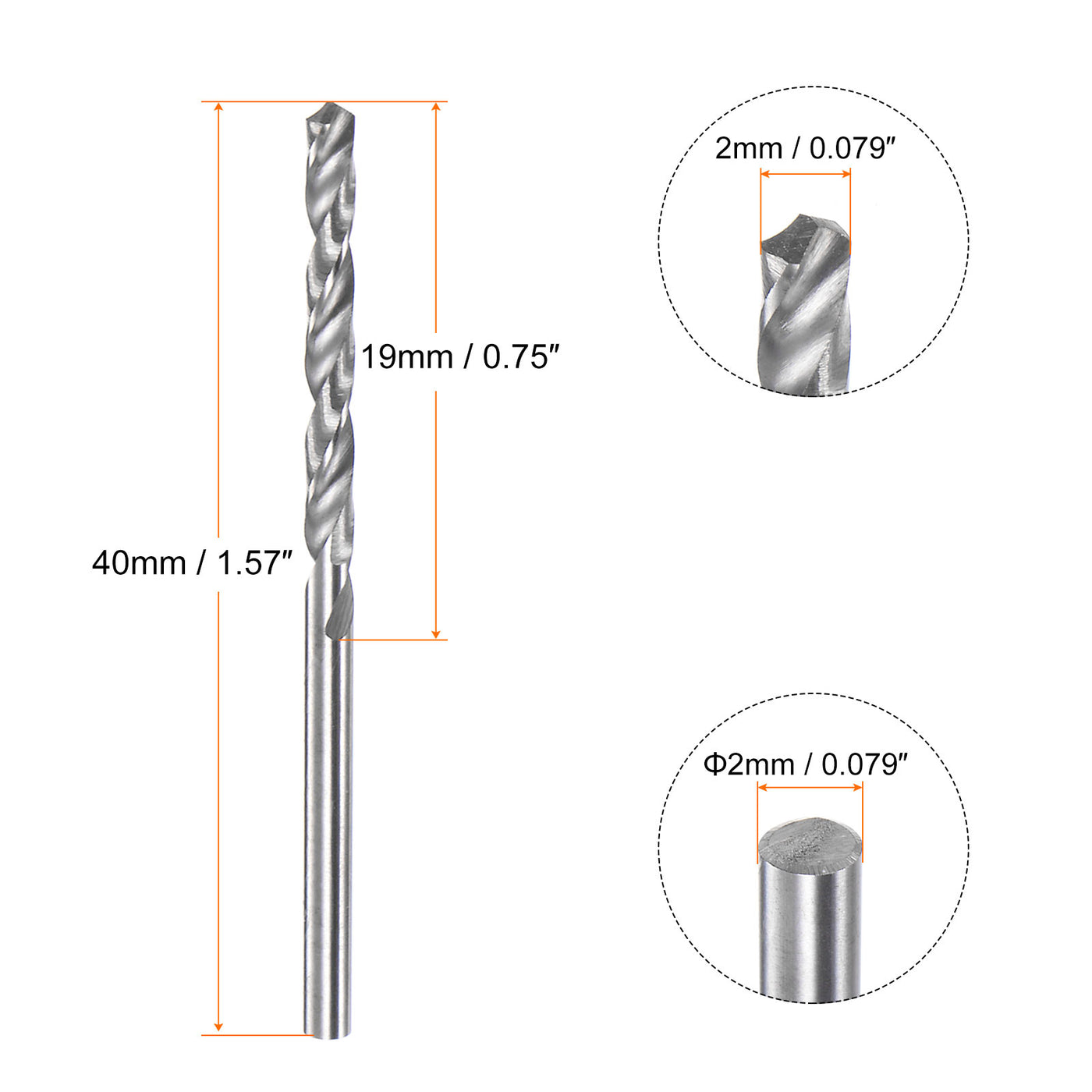 Harfington 2mm C3/K10 Tungsten Carbide Precision Straight Shank Twist Drill Bit