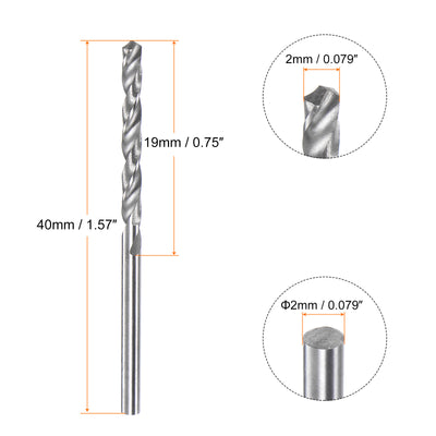 Harfington 2pcs 2mm C3/K10 Tungsten Carbide Precision Straight Shank Twist Drill Bit