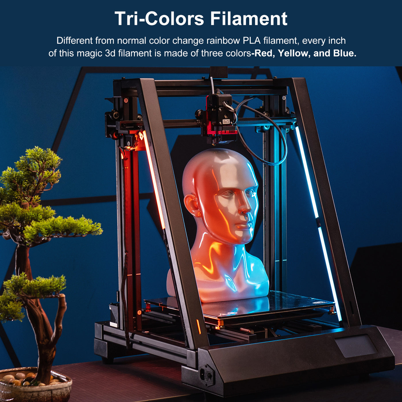 Harfington 3D Printer Filament, 1.75mm 1KG, Tri-Colors PLA Filament with Red Yellow Blue