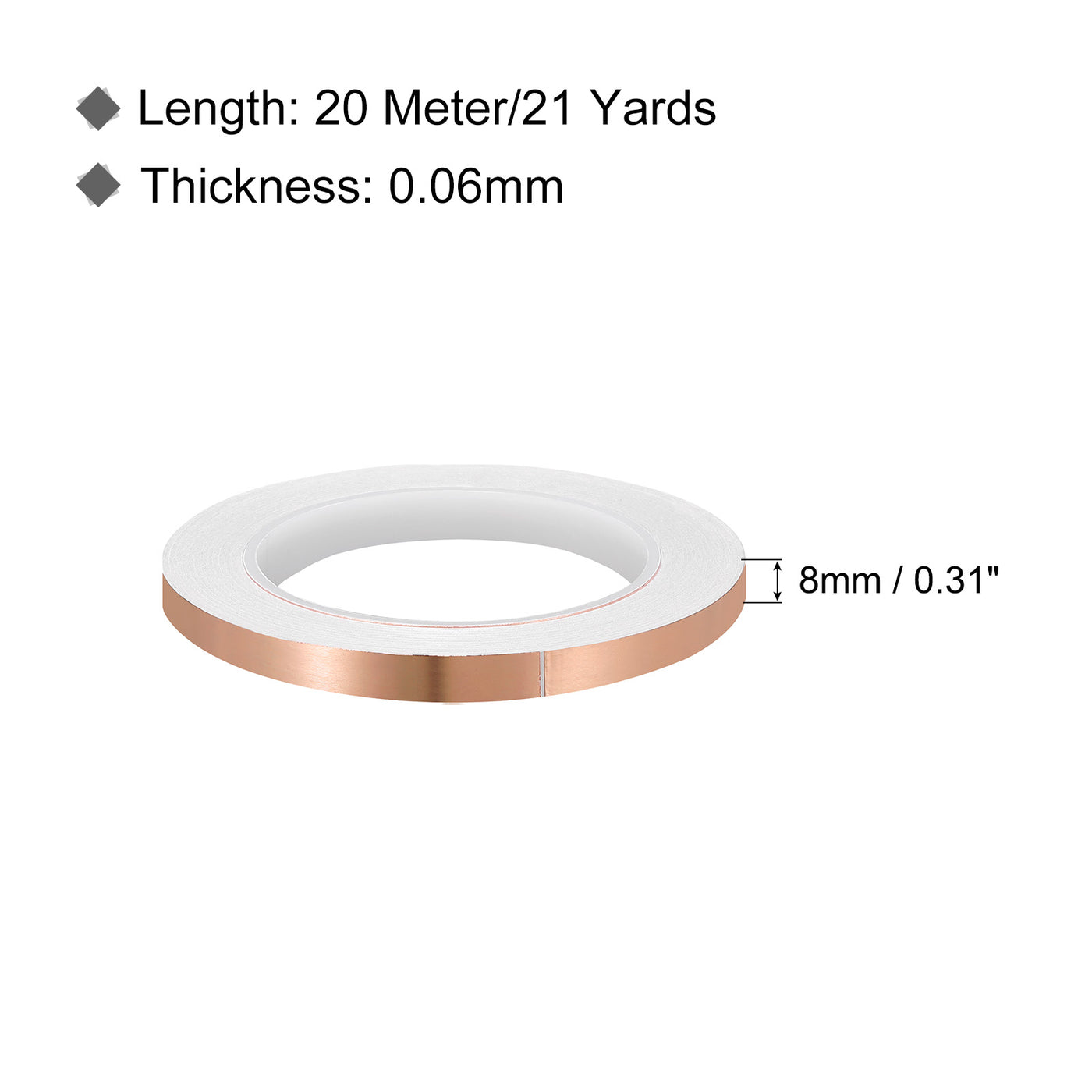 Harfington Copper Foil Tape 0.31 Inchx21 Yards 0.06 Thick Single Sided for Electronics 2Pcs