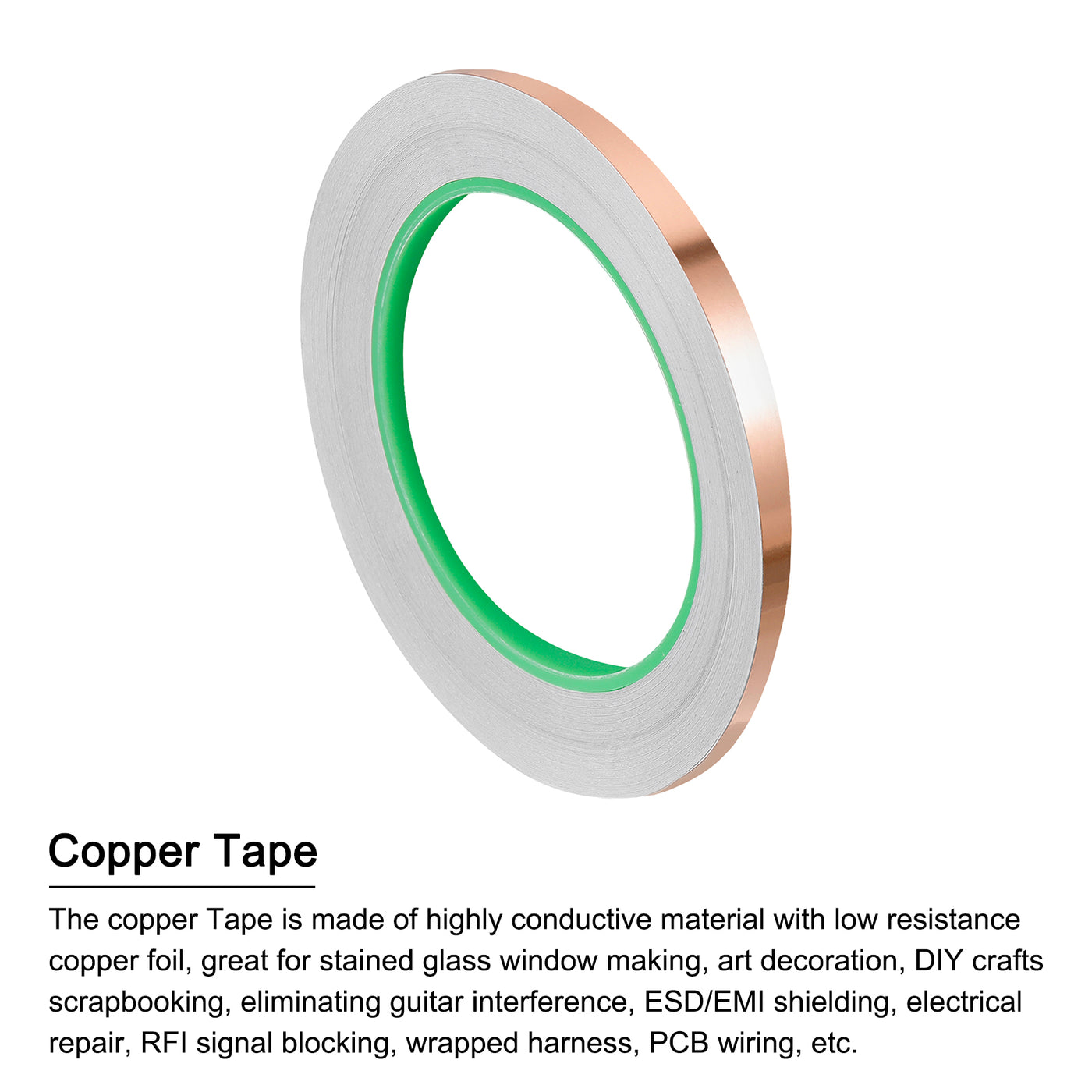 Harfington Copper Foil Tape 0.39 Inch x 21 Yards 0.08 Thick Double Sided for Electronics