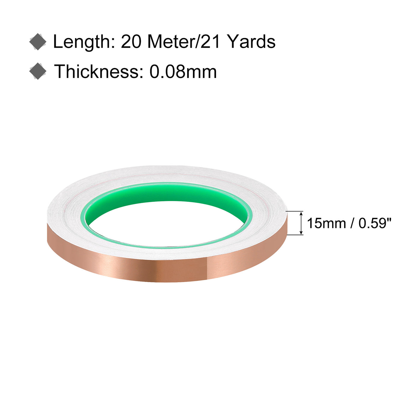 Harfington Copper Foil Tape 0.59 Inch x 21 Yards 0.08 Thick Double Sided for Electronics