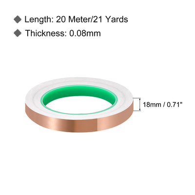 Harfington Copper Foil Tape 0.71 Inch x 21 Yards 0.08 Thick Double Sided for Electronics