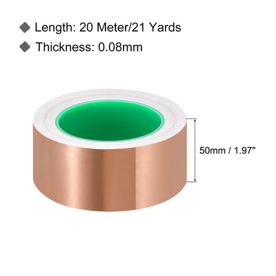 Harfington Copper Foil Tape 1.97 Inch x 21 Yards 0.08 Thick Double Sided for Electronics