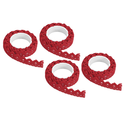 Harfington Lace Ribbon Self-Adhesive Lace Tape, 4 Rolls Cotton Masking Sticker Red