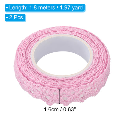 Harfington Lace Ribbon Self-Adhesive Lace Tape, 2 Rolls Cotton Masking Sticker Pink