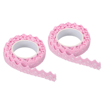 Harfington Lace Ribbon Self-Adhesive Lace Tape, 2 Rolls Cotton Masking Sticker Pink