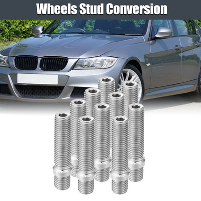 Harfington M12x1.5 to M12x1.5 58mm Wheel Stud  Fit for BMW - Pack of 10 Silver Tone