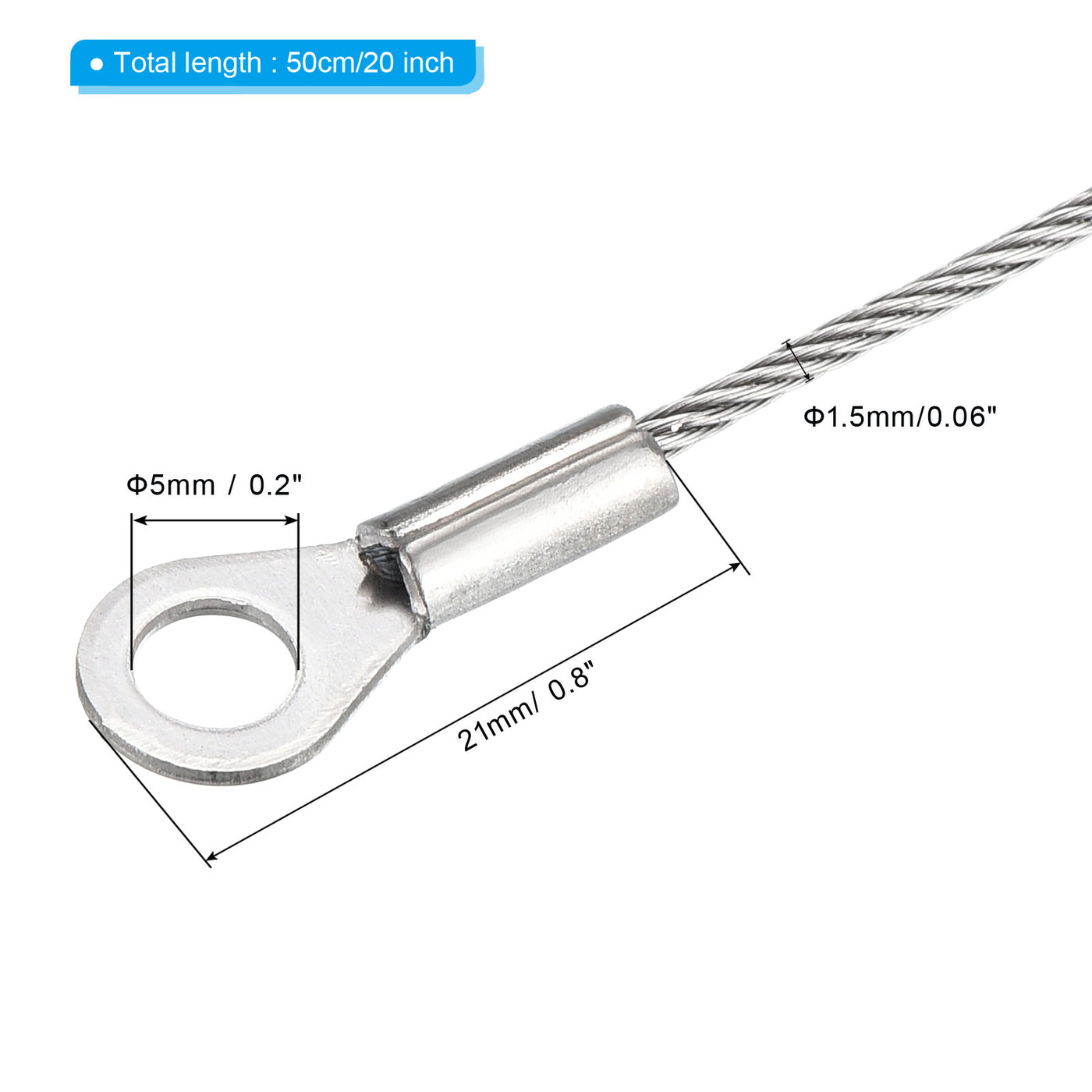 Stainless Steel Lanyard Cable 20 Inch 50cmx1.5mm, 5 Pcs 5mm ID Eyelets ...