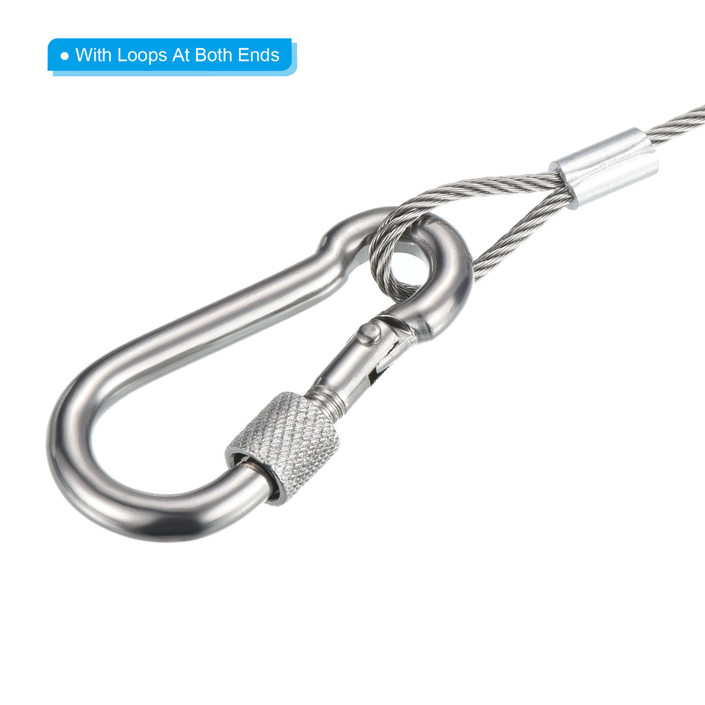 Screw Lock Loop Safety Cable Lock Cable with Snap Hook 5ft 1.5mx2.5mm, 2 Pcs Stainless ...