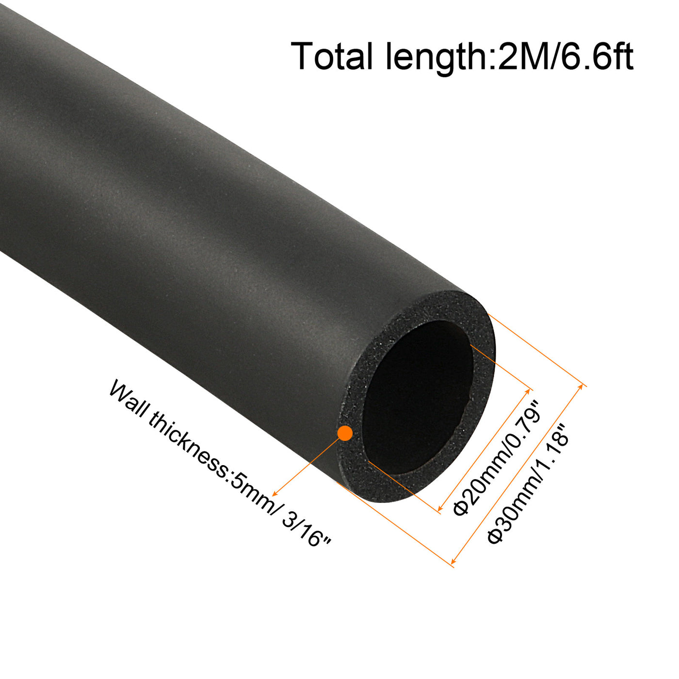 Harfington Pipe Insulation Foam Tube Insulation Pipe 20mm ID 30mm OD 6.6ft Heat Preservation for Handle Grip Support