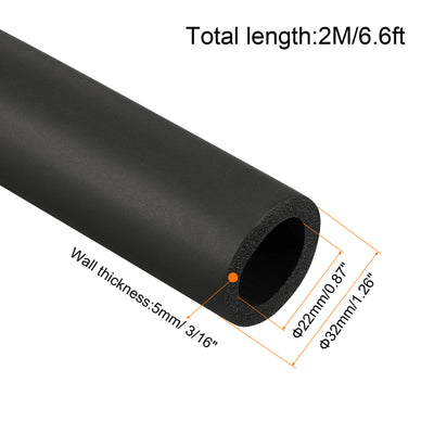 Harfington Pipe Insulation Foam Tube Insulation Pipe 22mm(7/8") ID 32mm(1 1/4") OD 6.6ft Heat Preservation for Handle Grip Support
