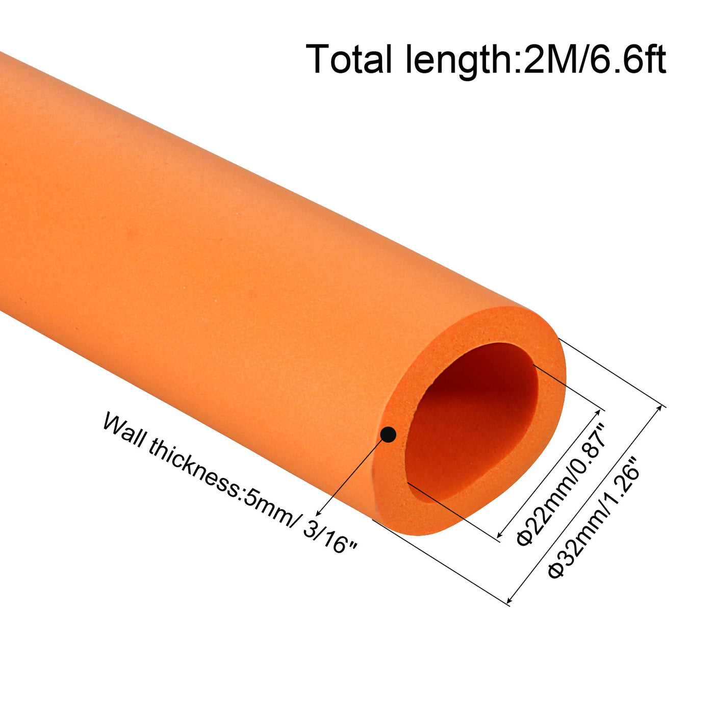 Harfington Foam Grip Tubing Handle Grips 22mm(7/8") ID 32mm(1 1/4") OD 6.6ft Orange for Utensils, Fitness, Tools Handle Support