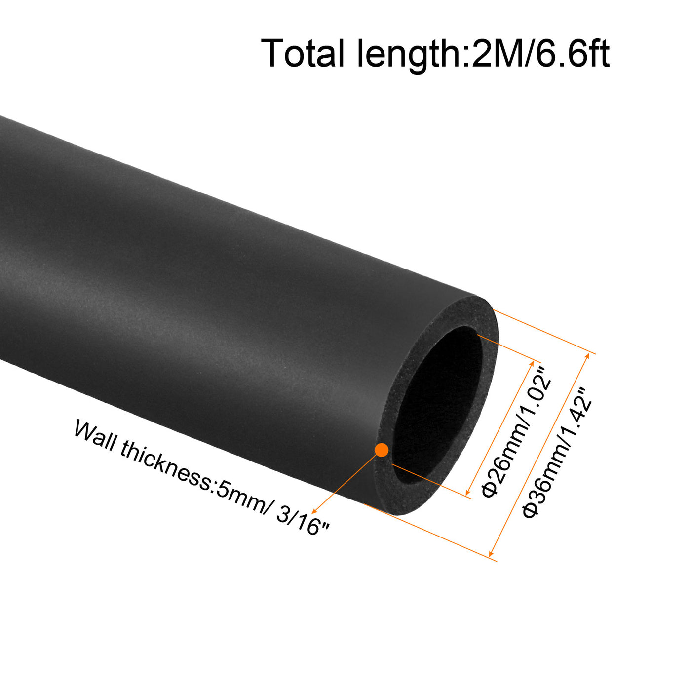 Harfington Pipe Insulation Foam Tube Insulation Pipe 26mm(1") ID 36mm OD 6.6ft Heat Preservation for Handle Grip Support