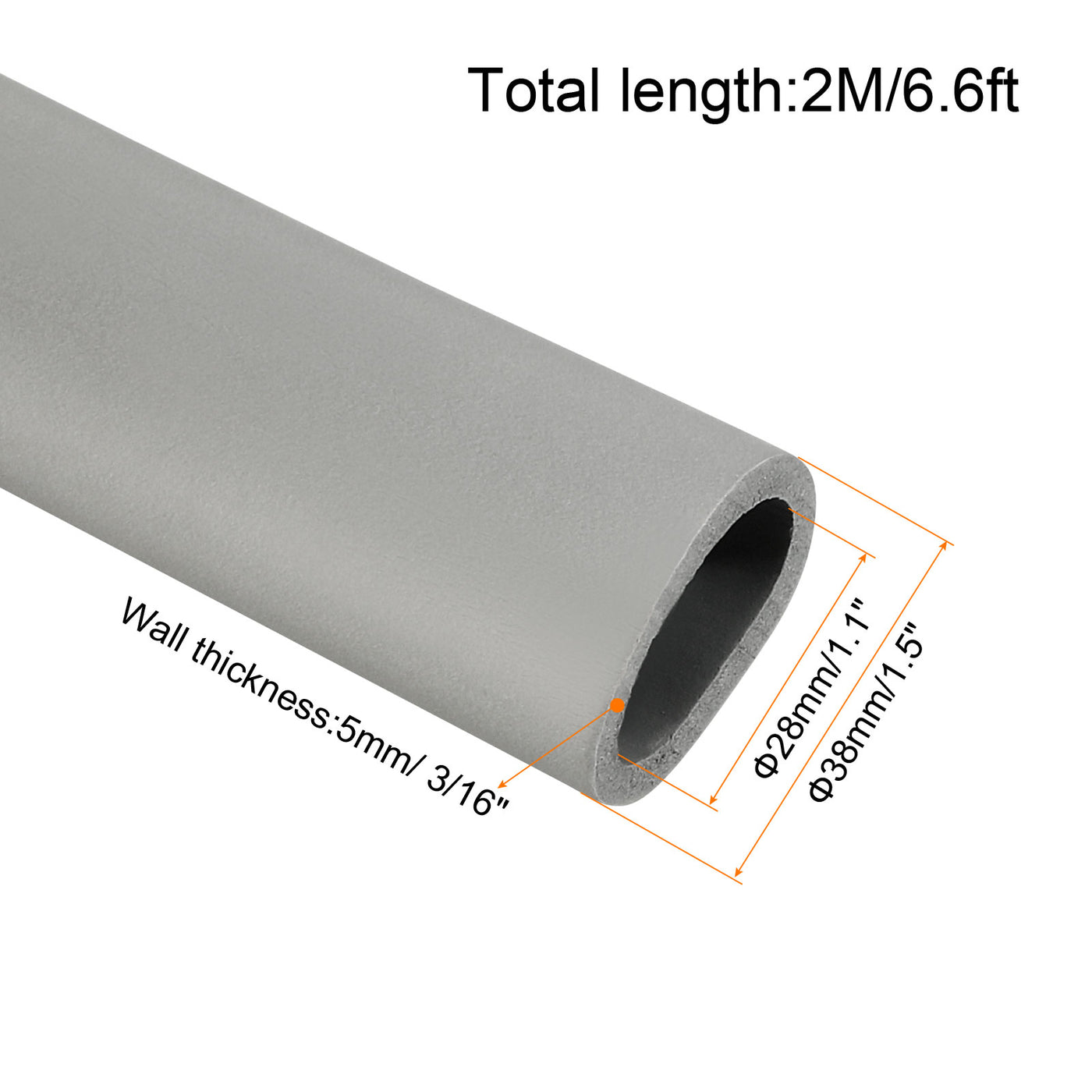 Harfington Foam Grip Tubing Handle Grips 28mm ID 38mm OD 6.6ft Grey for Utensils, Fitness, Tools Handle Support