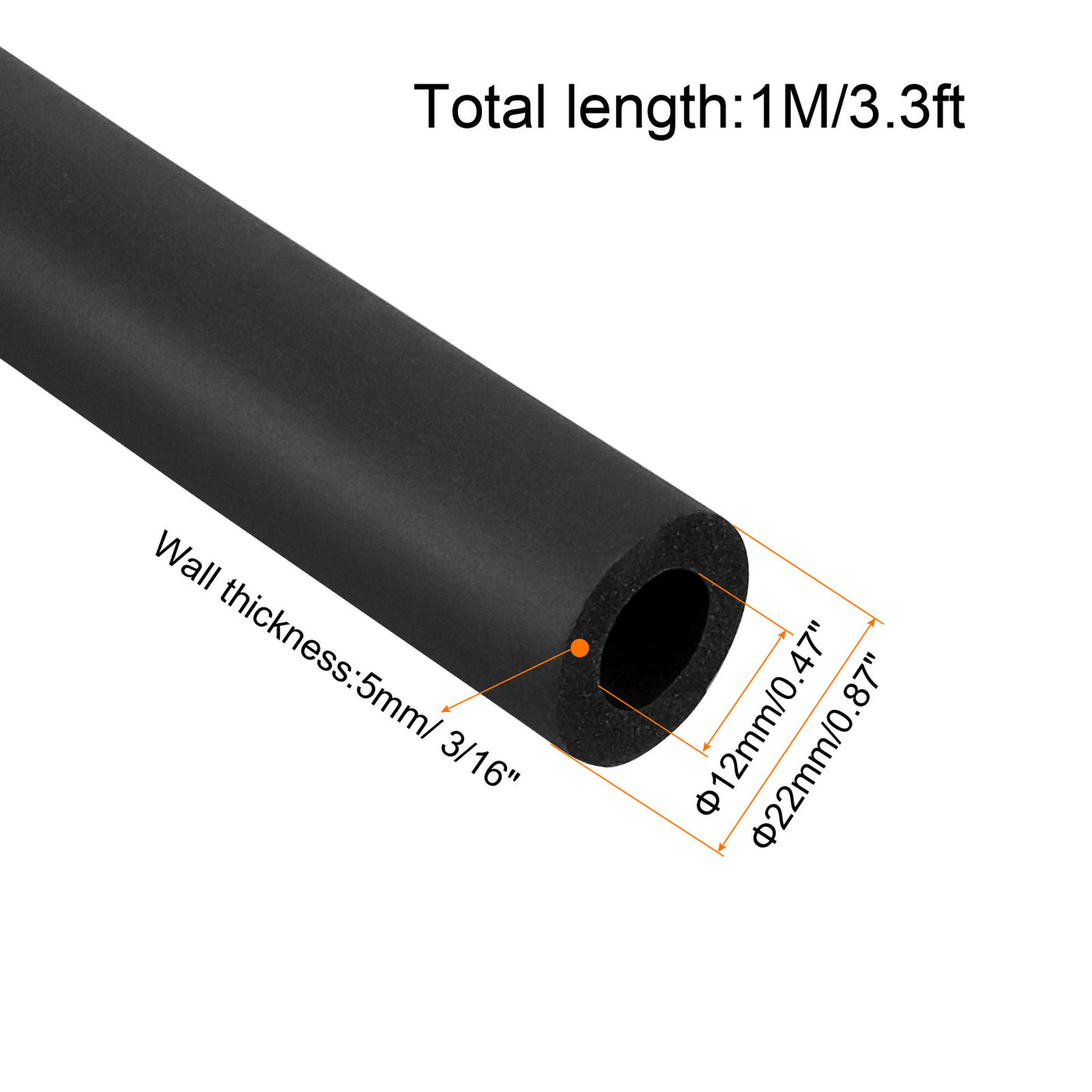 Harfington Pipe Insulation Foam Tube Insulation Pipe 12mm(1/2") ID 22mm(7/8") OD 3.3ft Heat Preservation for Handle Grip Support