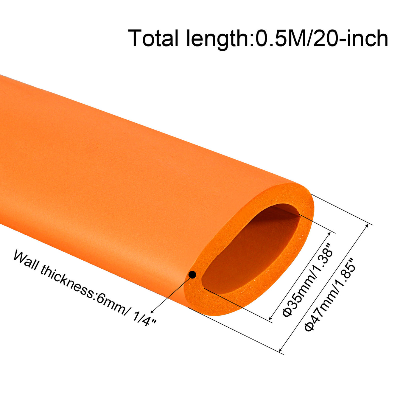 Harfington Foam Grip Tubing Handle Grips 35mm ID 47mm OD 20" Orange for Utensils, Fitness, Tools Handle Support