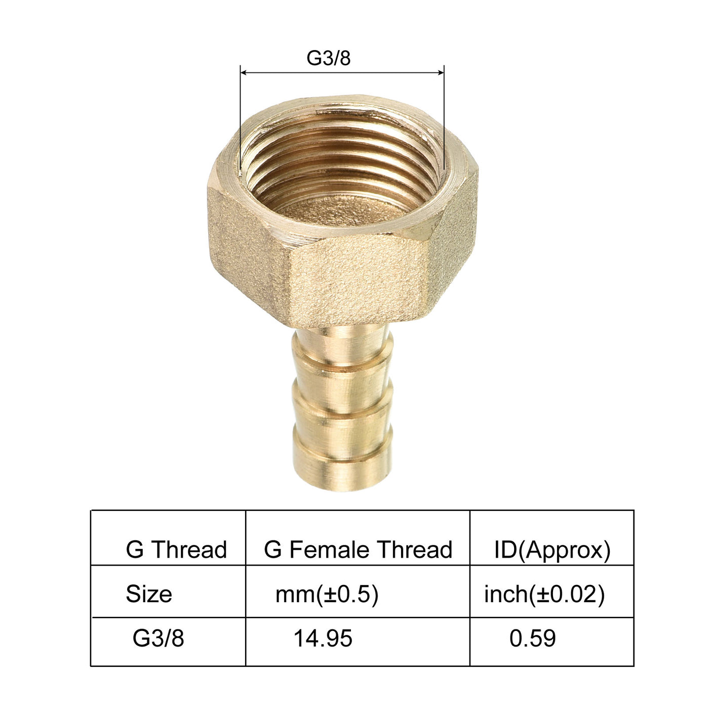 Harfington Hose Barb Fitting Straight 8mm Barbed G3/8 Female Thread, 2 Pack Brass, Yellow