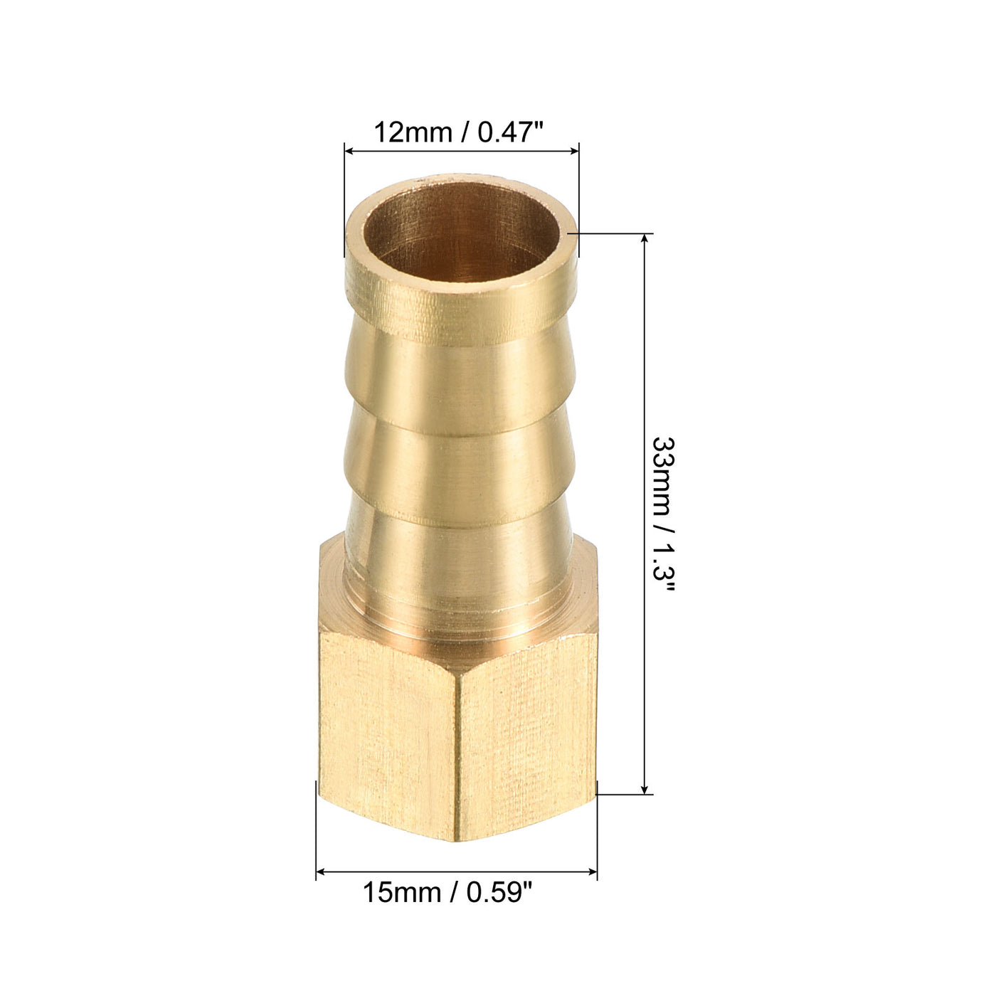Harfington Hose Barb Fitting Straight 12mm Barbed G1/4 Female Thread, 3 Pack Brass, Yellow