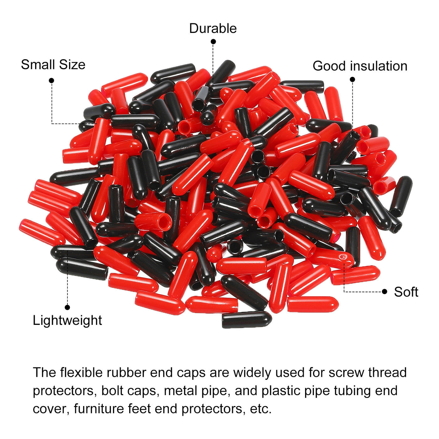 Harfington 200pcs Rubber End Caps Cover Assortment 3.5mm Vinyl Screw Thread Protector for Screw Bolt Black Red