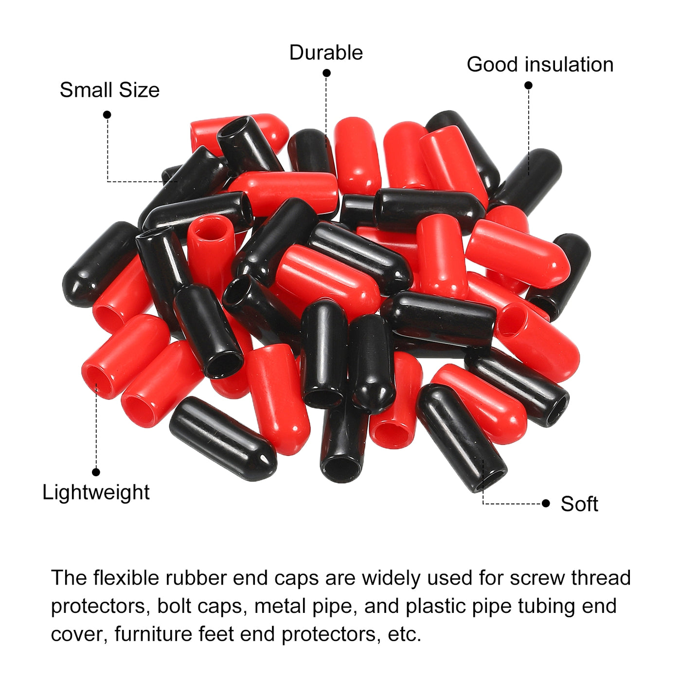 50pcs Rubber End Caps Cover Assortment 5mm Vinyl Screw Thread Protector ...