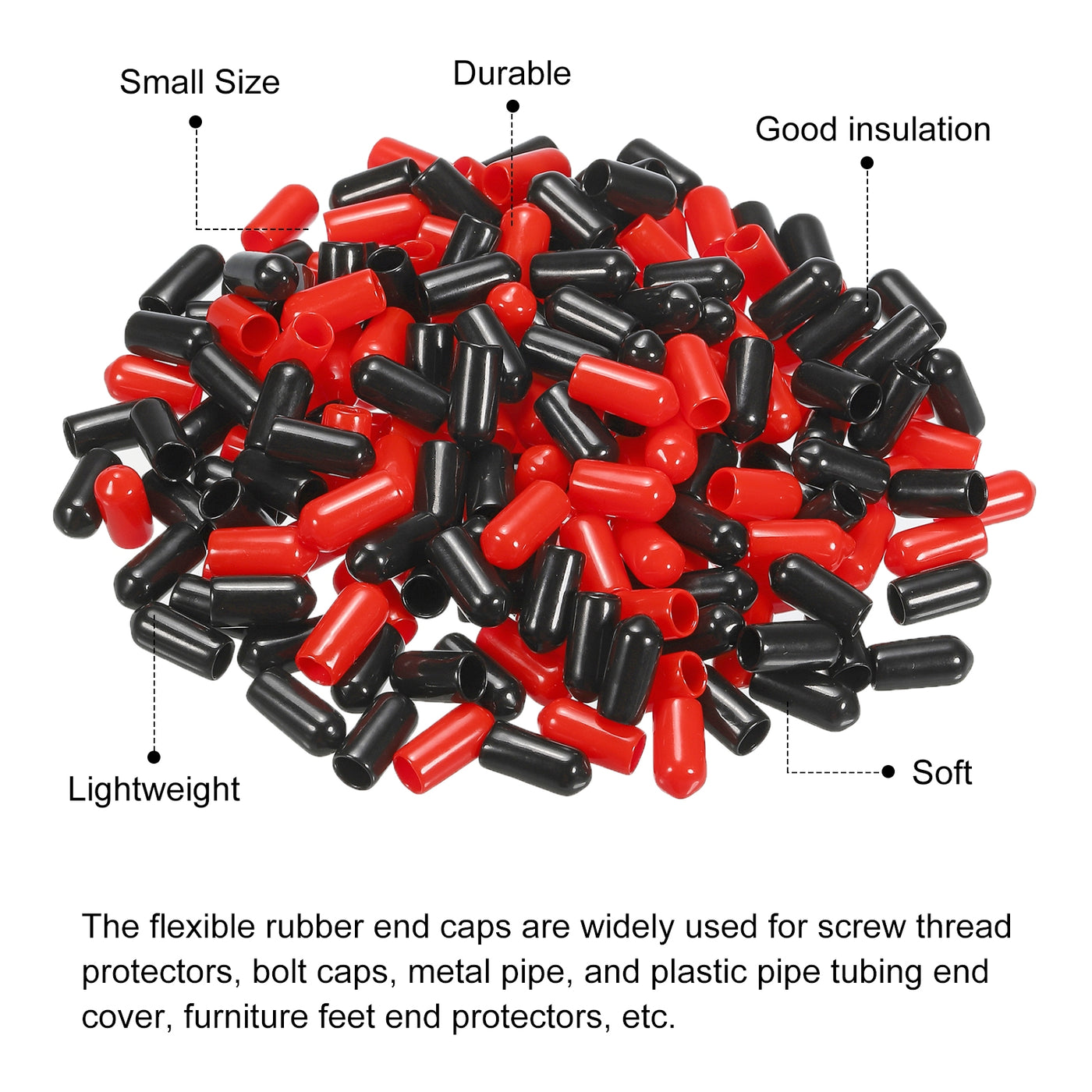 Harfington 200pcs Rubber End Caps Cover Assortment 6mm Vinyl Screw Thread Protector for Screw Bolt Black Red