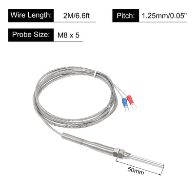 Harfington K Type Thermocouple Probe Waterproof Temperature Controller Sensor Stainless Steel 32 to 1112°F (0 to 600°C) 5x50mm 6.6ft