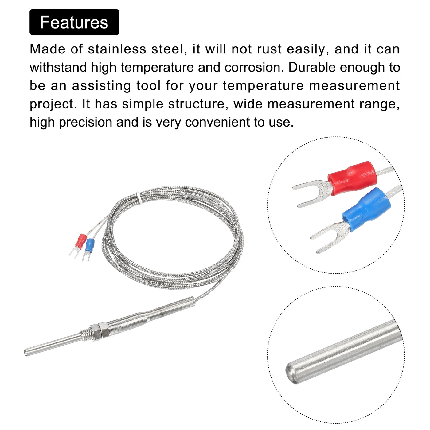 Harfington K Type Thermocouple Probe Waterproof Temperature Controller Sensor Stainless Steel 32 to 1112°F (0 to 600°C) 5x50mm 6.6ft